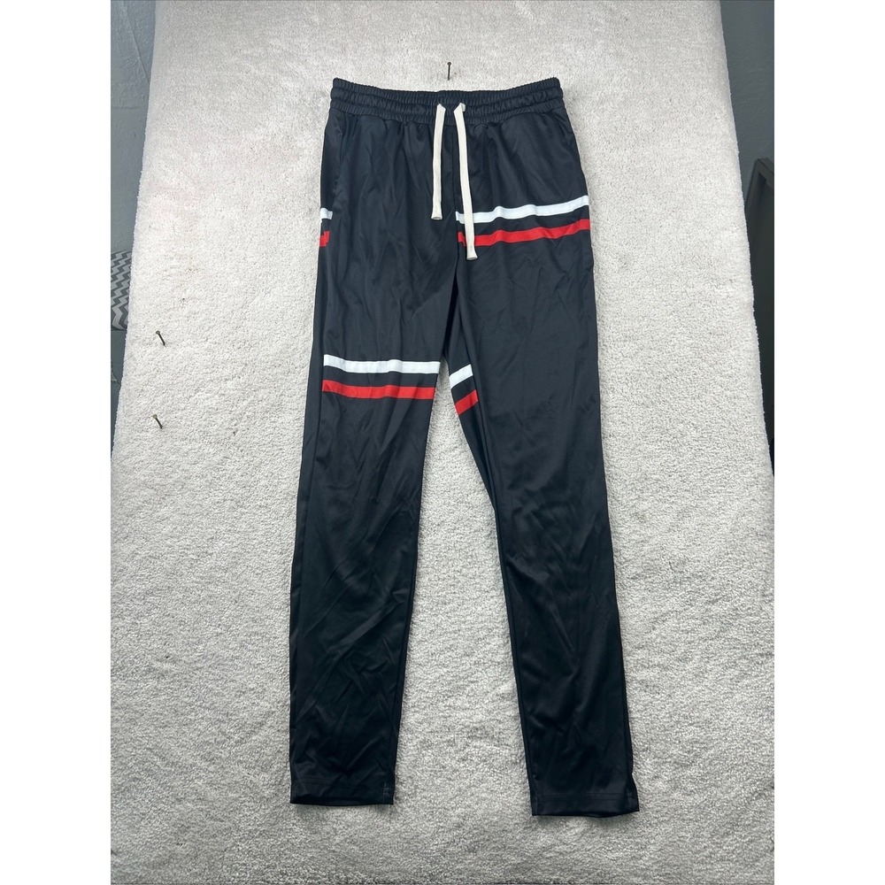 Athletic Track Pants Mens Large‎ Joggers Drawstring Polyester Striped Pants